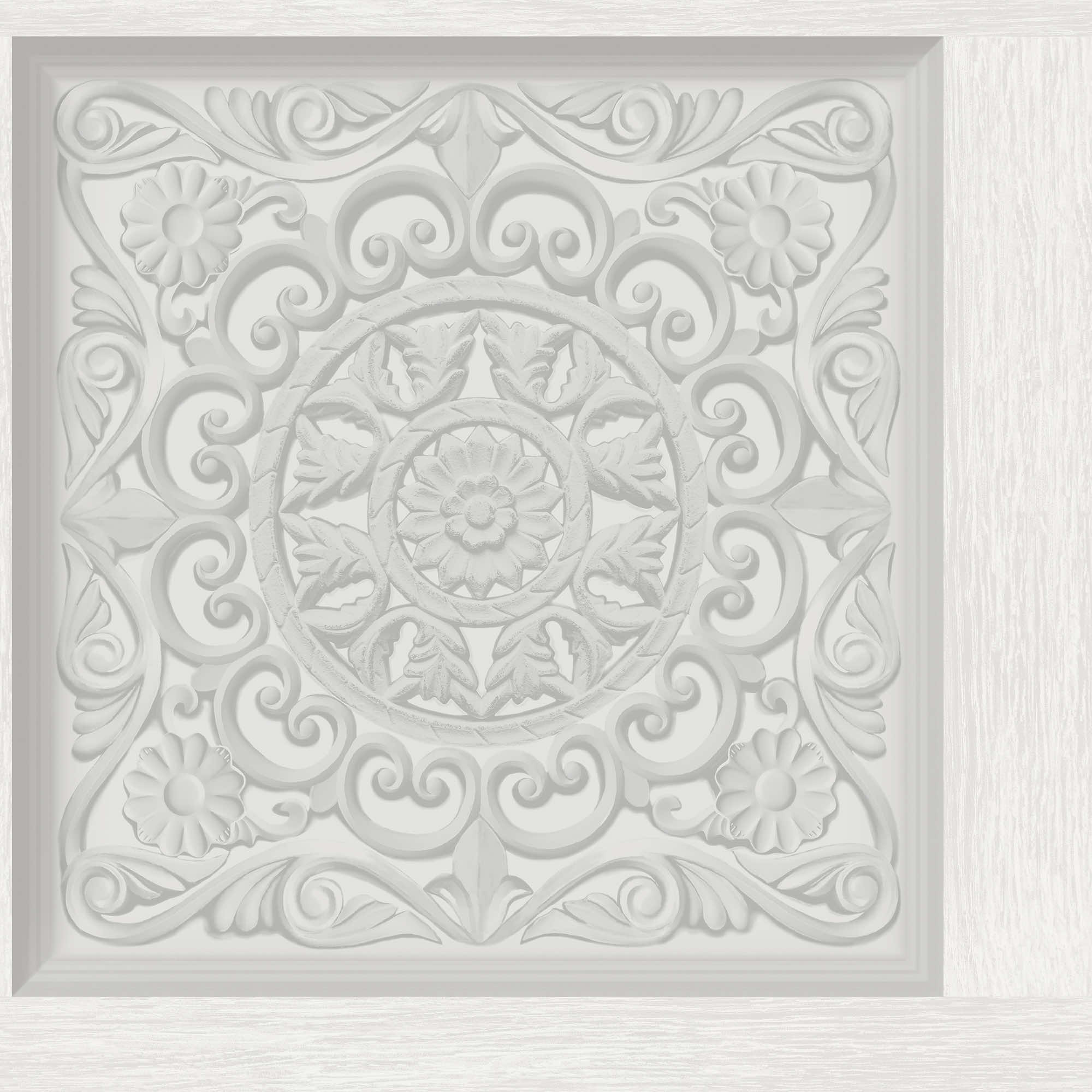 Holden Decor Ornate Panel Dove Wallpaper - 10.05m x 53cm