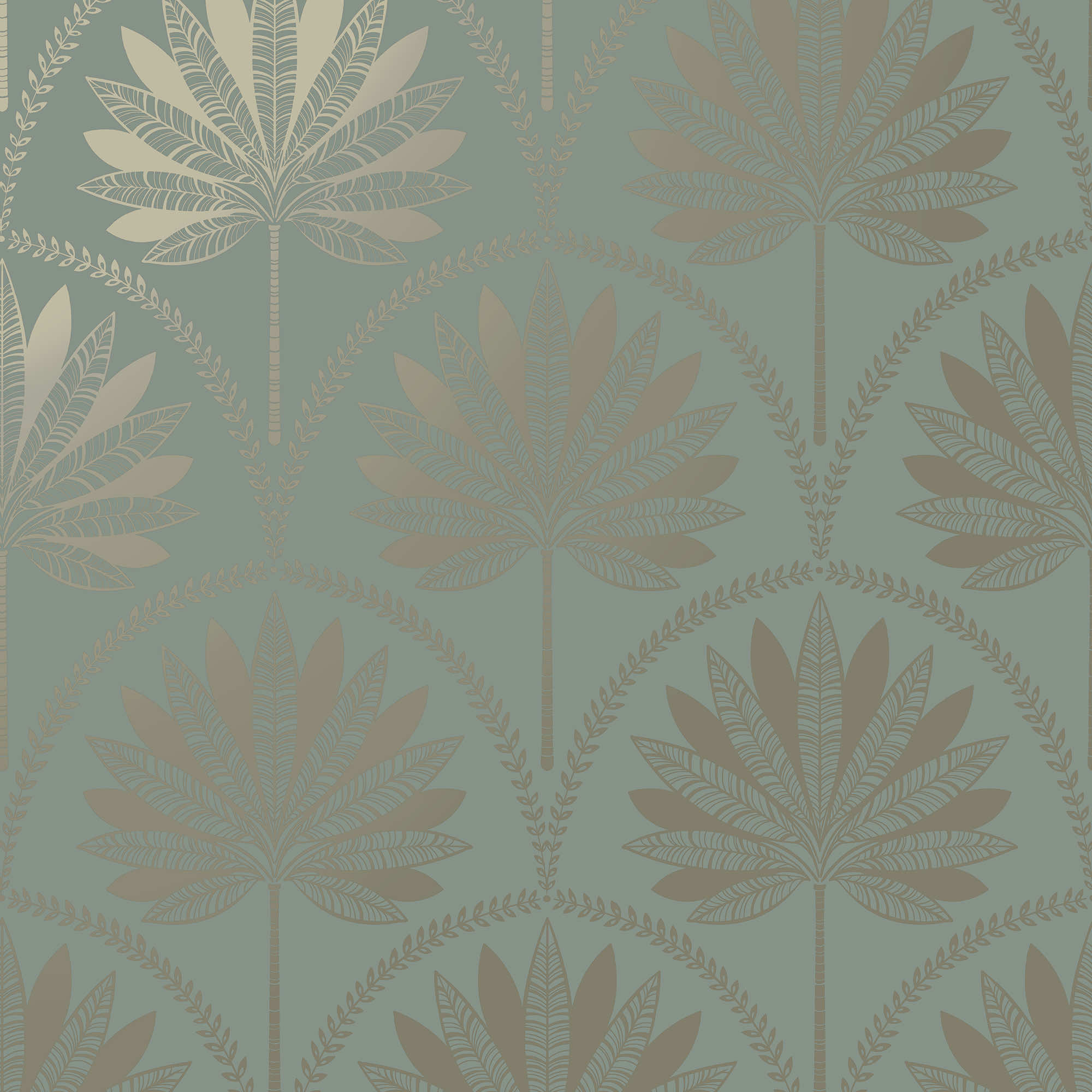 Image of Holden Decor Metallic Palm Tree Tops Dusky Blue Wallpaper - 10.05m x 53cm