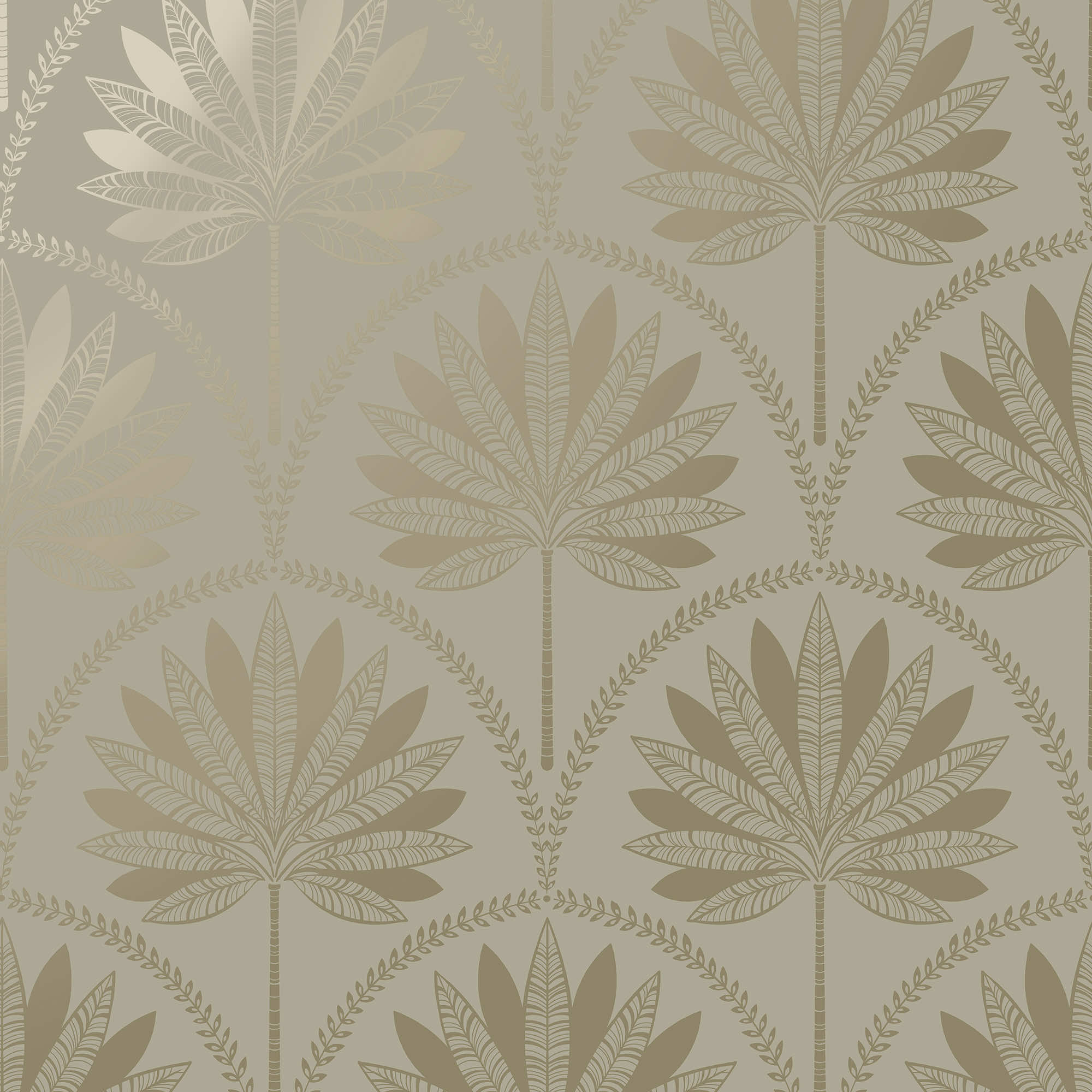 Image of Holden Decor Metallic Palm Tree Tops Neutral Wallpaper - 10.05m x 53cm