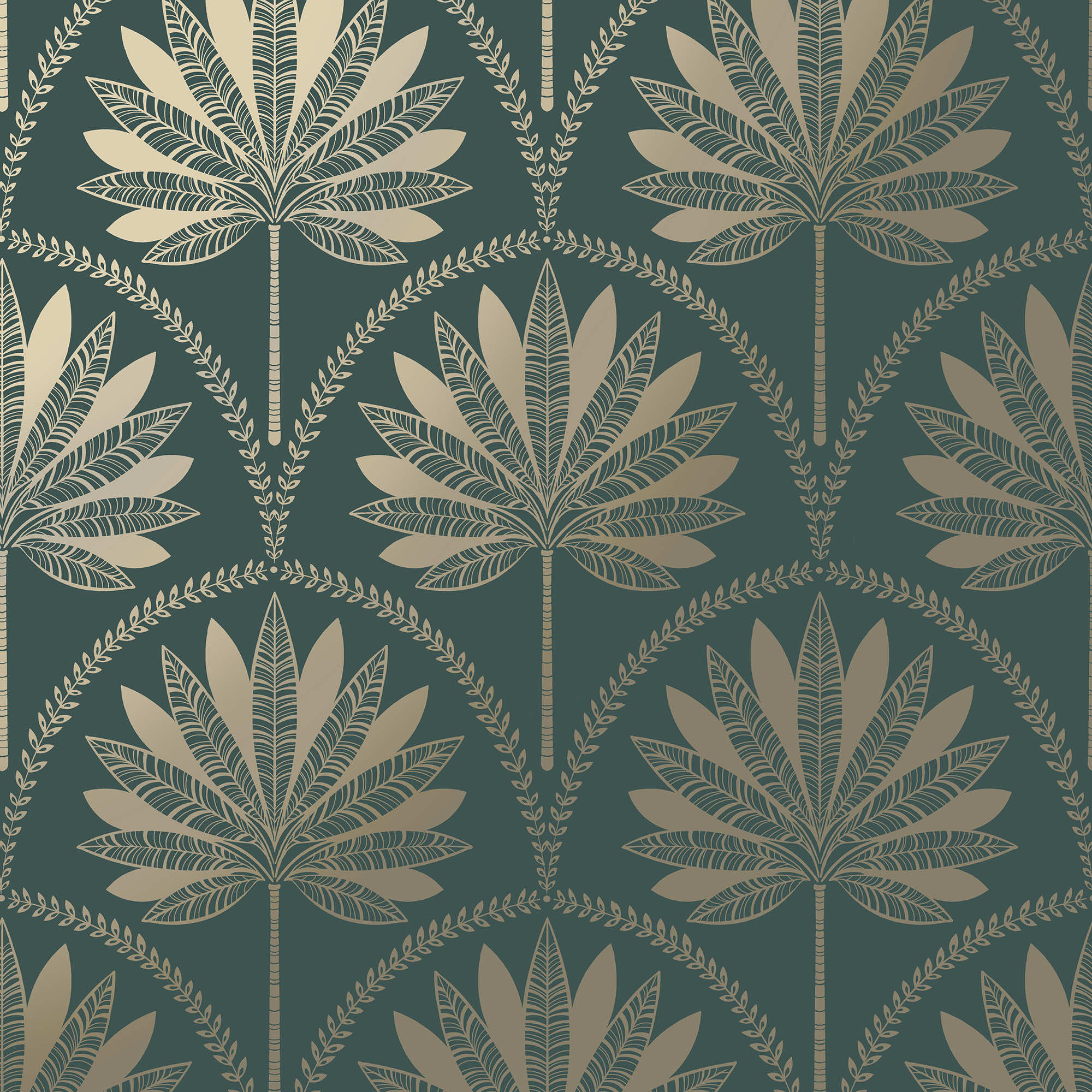 Image of Holden Decor Metallic Palm Tree Tops Teal Wallpaper - 10.05m x 53cm