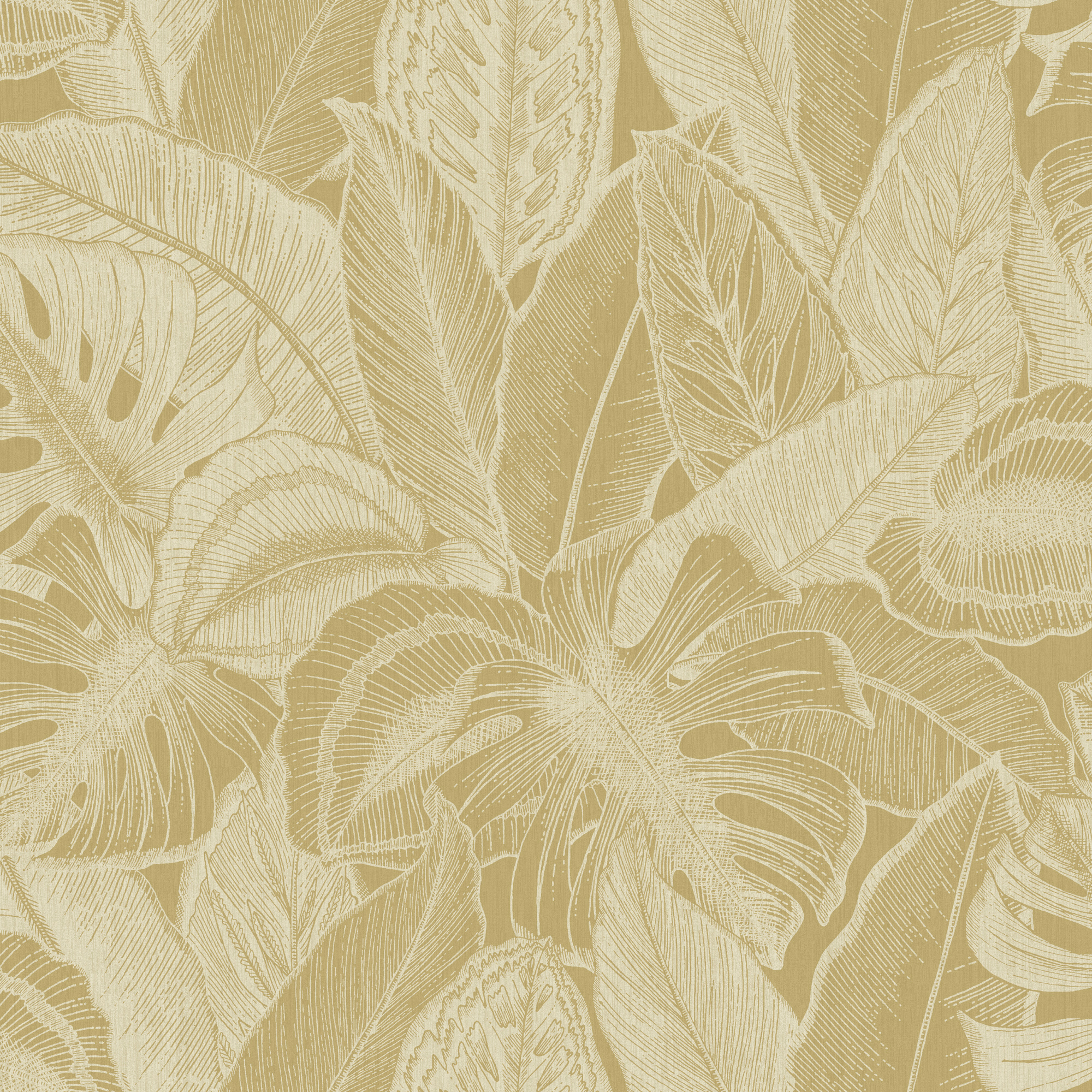 Image of Holden Decor Linear Palm Ochre Wallpaper - 10.05m x 53cm