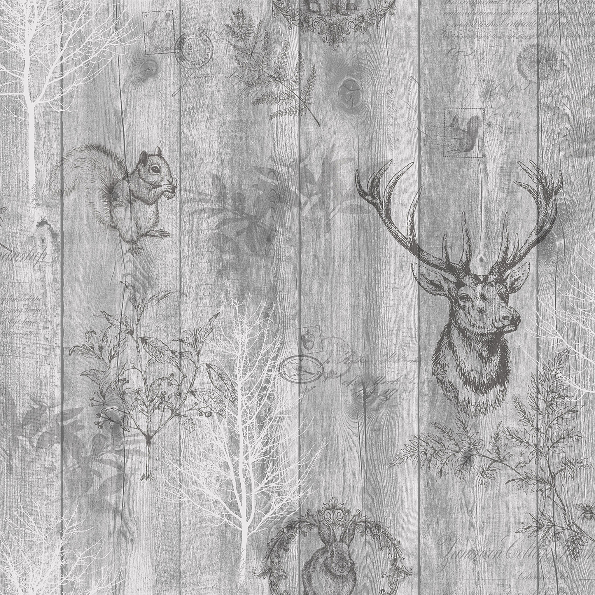 Holden Decor Stag Wood Panel Grey Wallpaper - 10.05m x 53cm