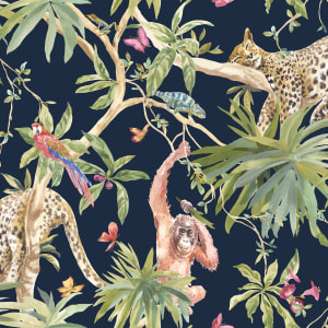 Holden Decor Jungle Animals Navy Wallpaper - 10.05m x 53cm