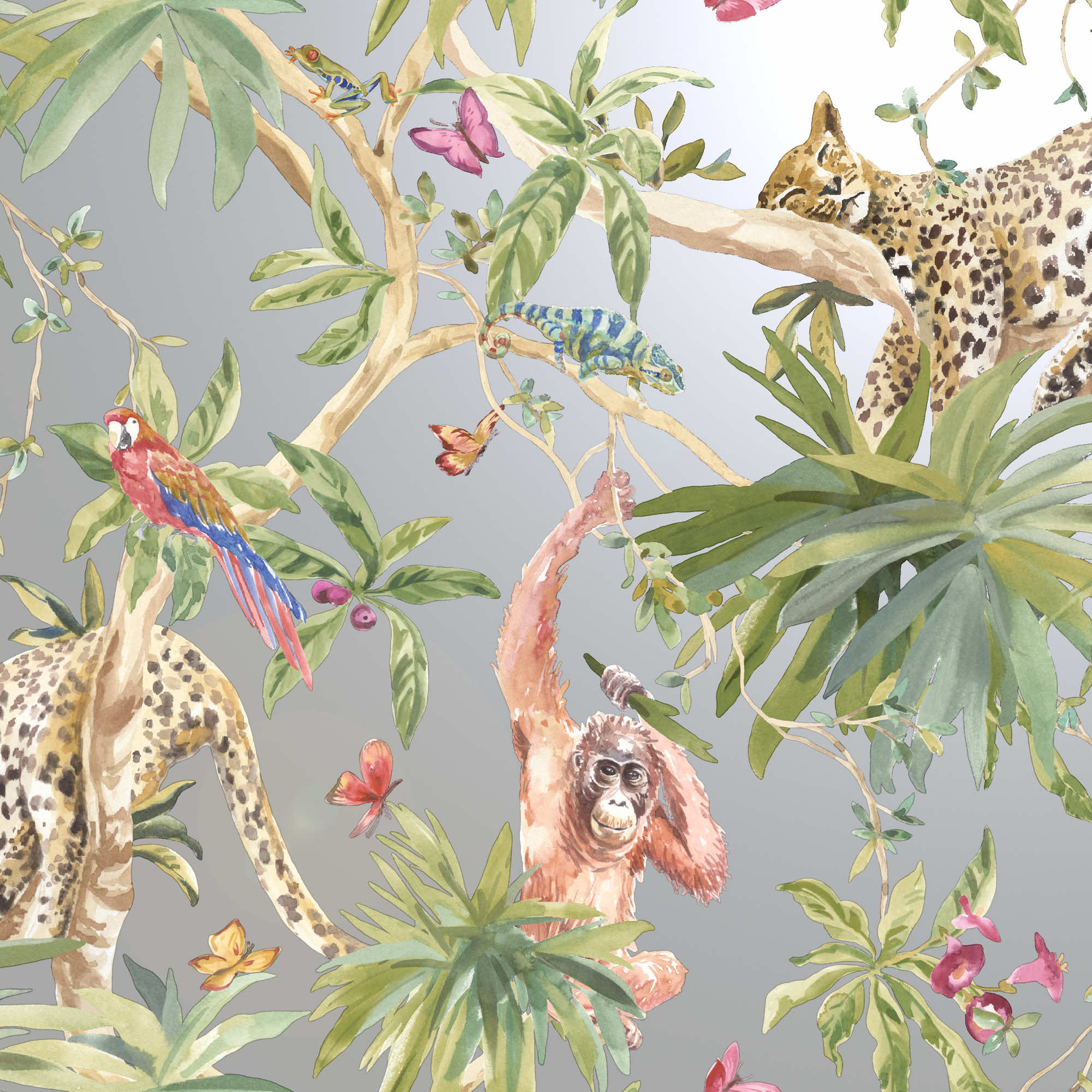 Image of Holden Decor Jungle Animals Silver Wallpaper - 10.05m x 53cm
