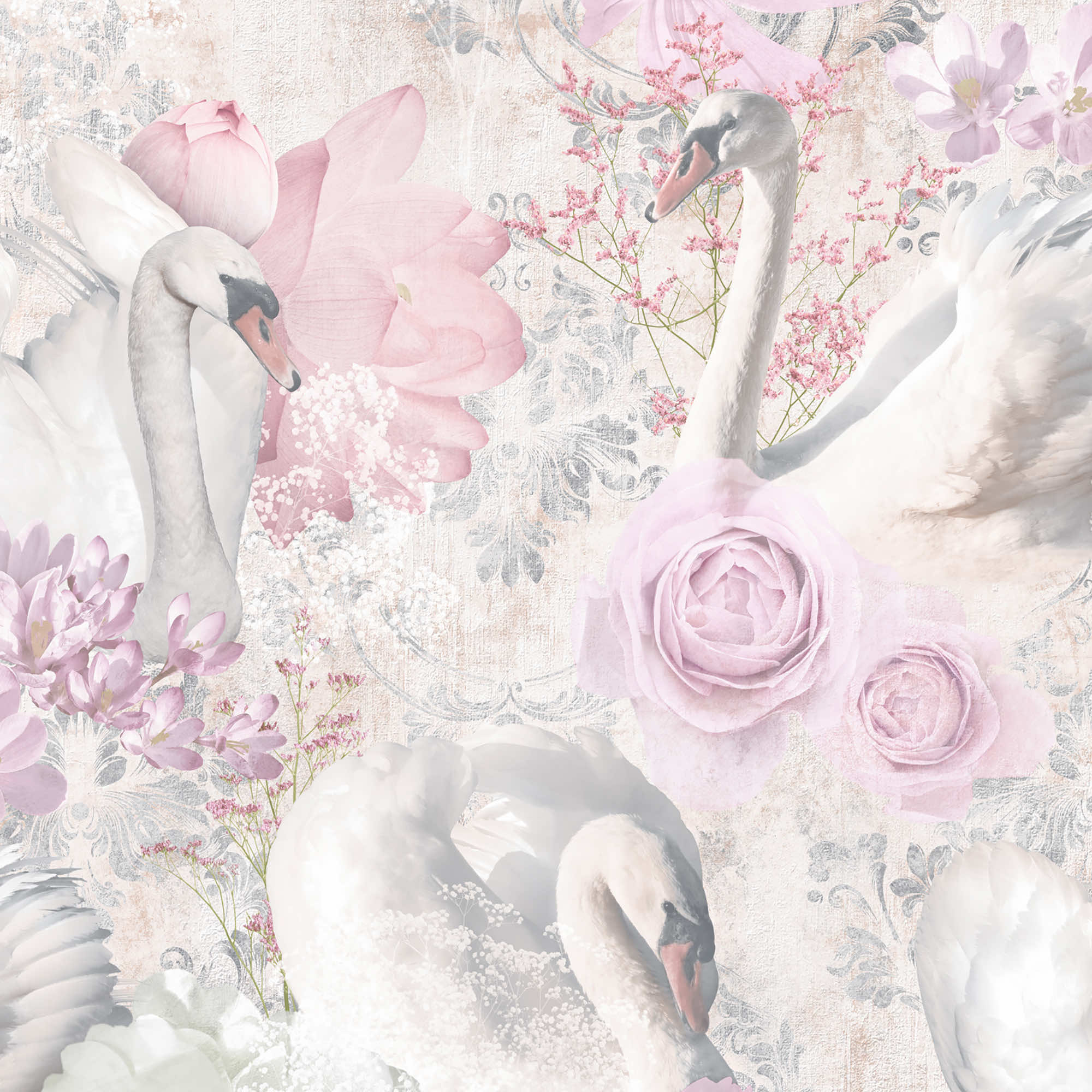 Image of Holden Decor Glitter Swans Pink Wallpaper - 10.05m x 53cm