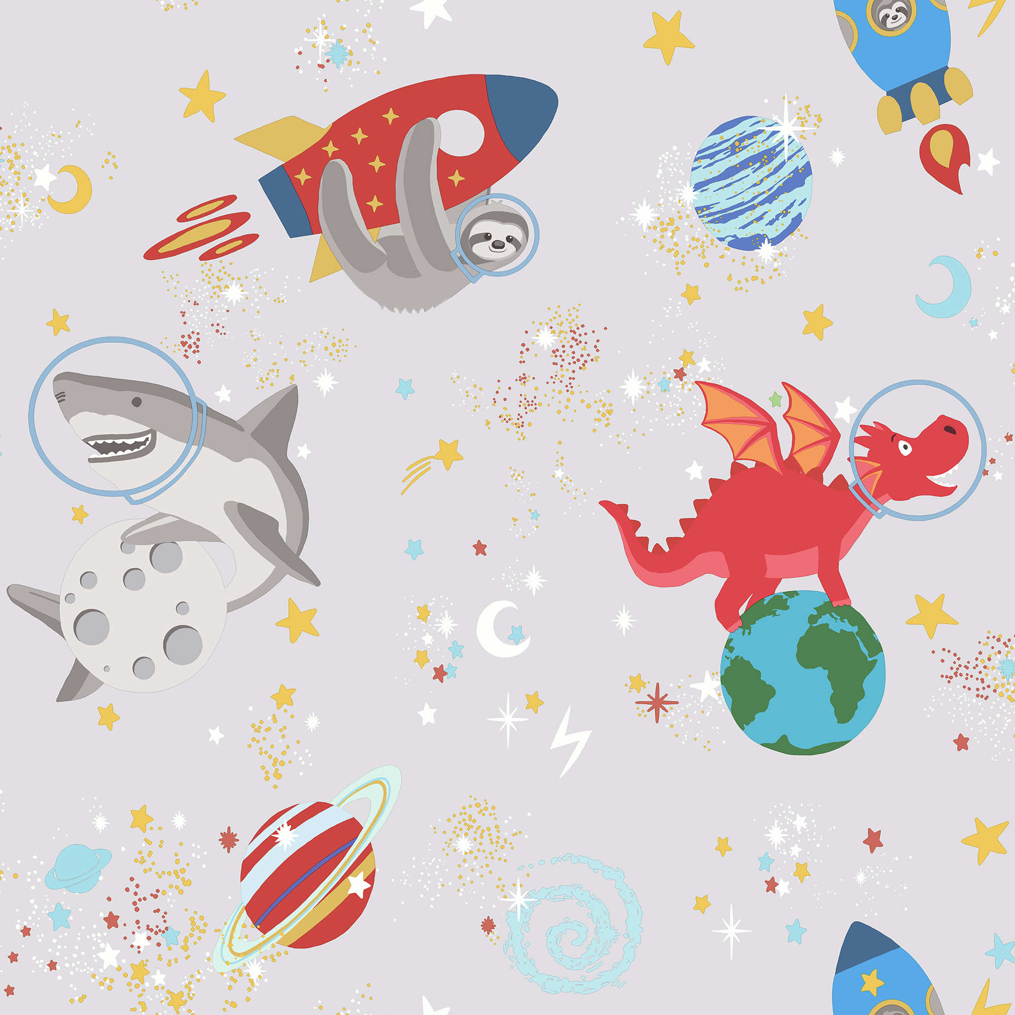 Image of Holden Decor Space Animals Grey Wallpaper - 10.05m x 53cm