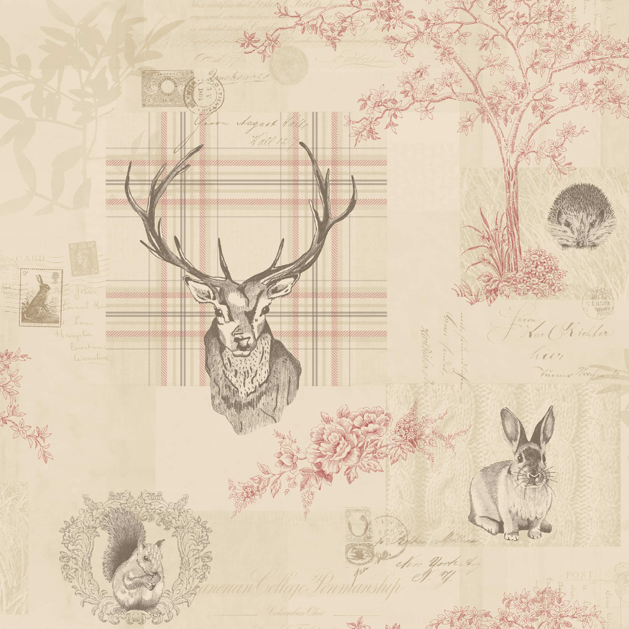 Image of Holden Decor Richmond Cranberry & Linen Wallpaper - 10.05m x 53cm