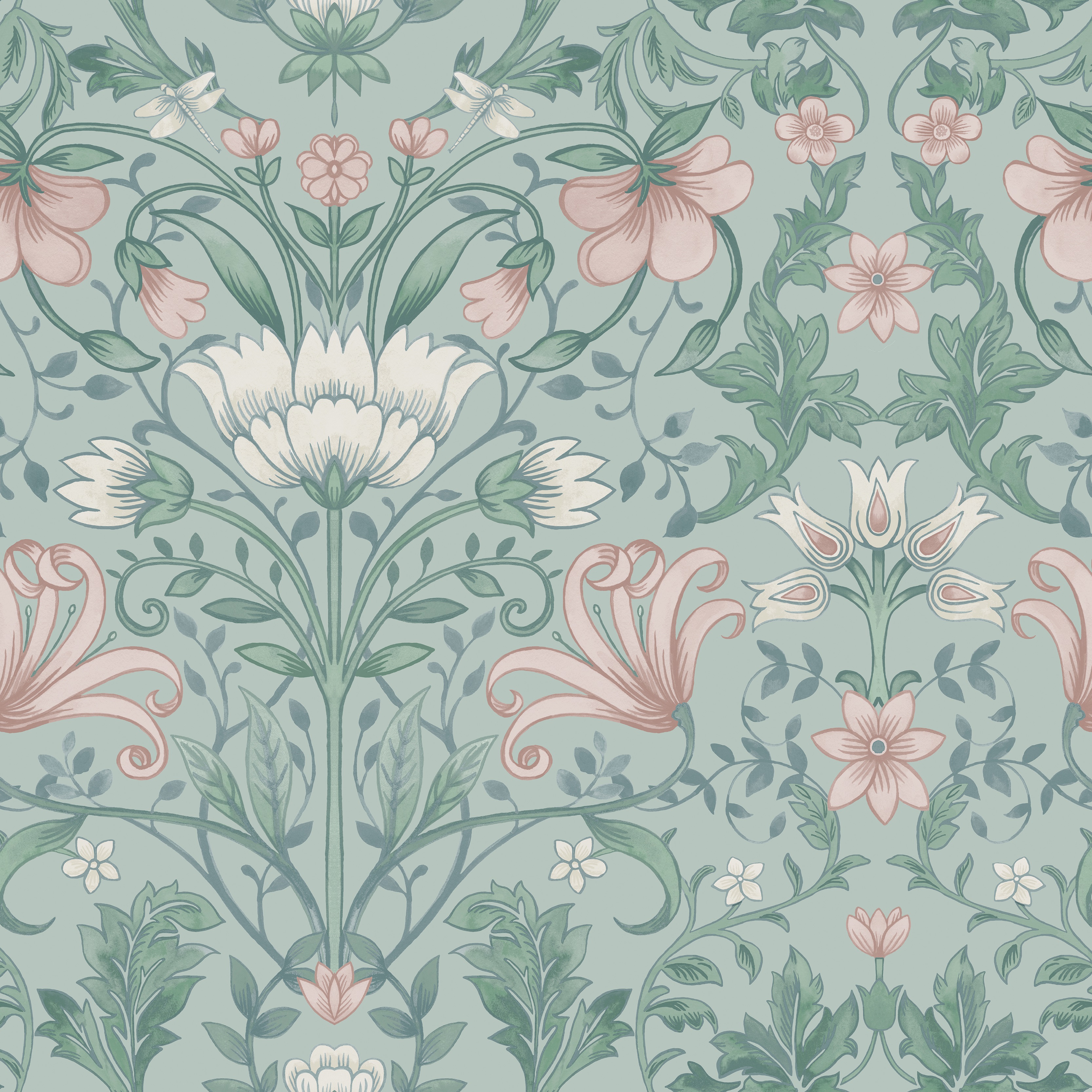 Image of Holden Decor Vintage Floral Soft Teal Wallpaper - 10.05m x 53cm