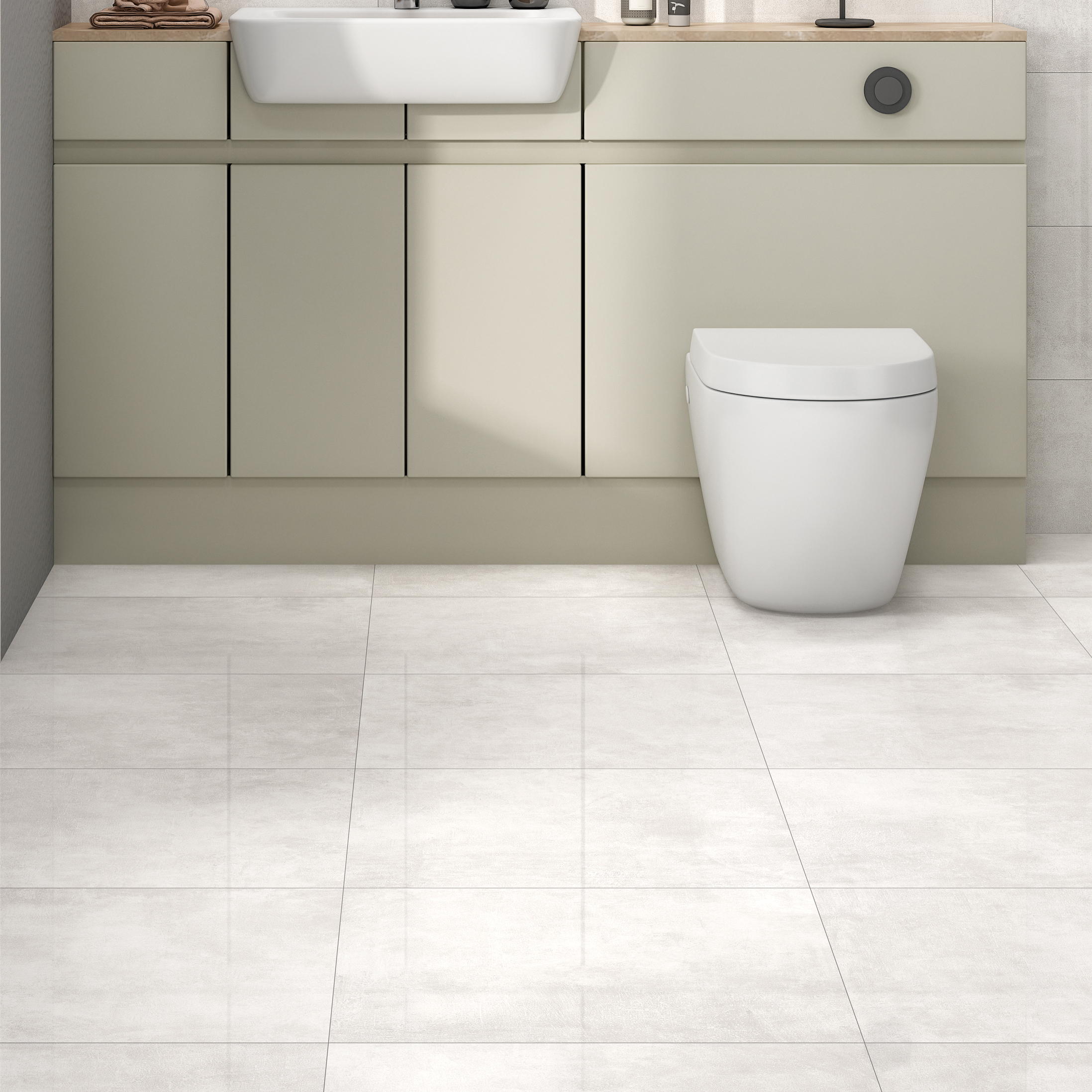 Wickes Lustre White Stone Effect Polished Porcelain Wall & Floor Tile - 600 x 600mm