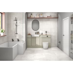 Wickes Lustre White Stone Effect Polished Porcelain Wall & Floor Tile - 600 x 600mm