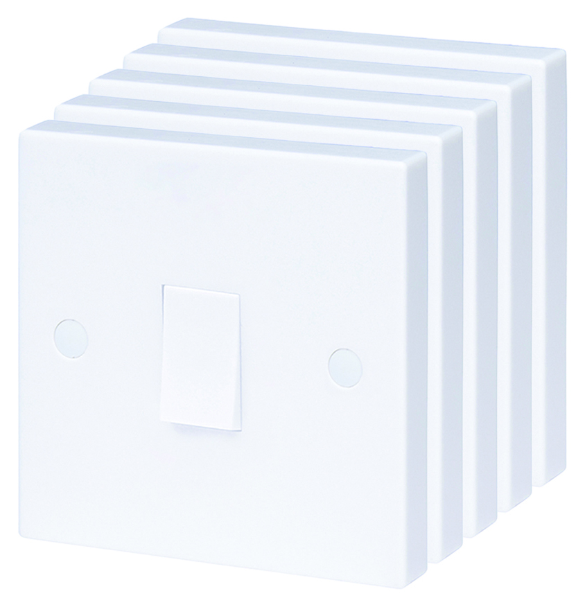 Wickes Square Edge 10A 1 Gang 1 Way Light Switch - White - Pack of 5