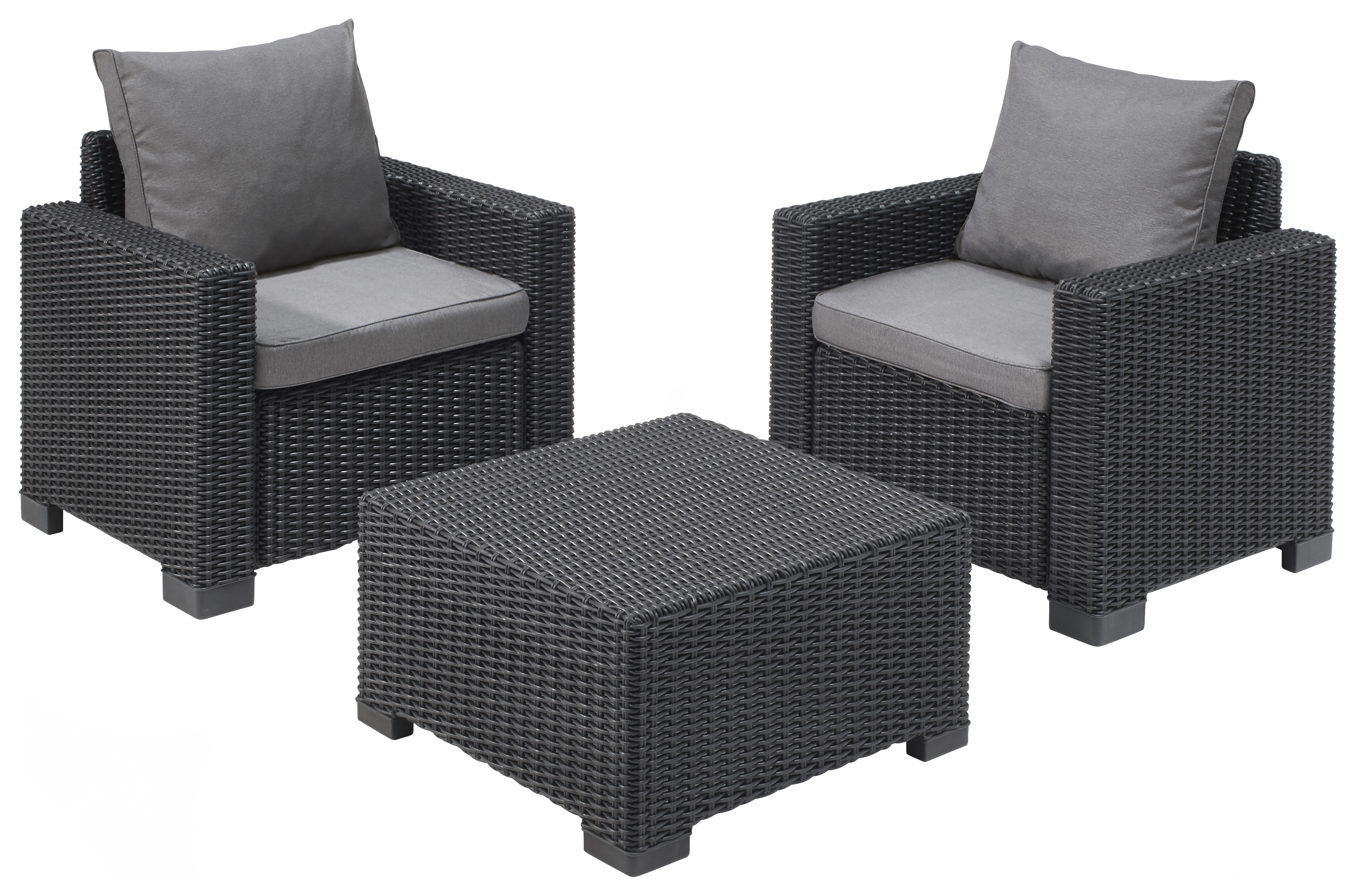 Keter California 2 Seater Outdoor Balcony Garden Furniture Set - Graphite with Grey Cushions