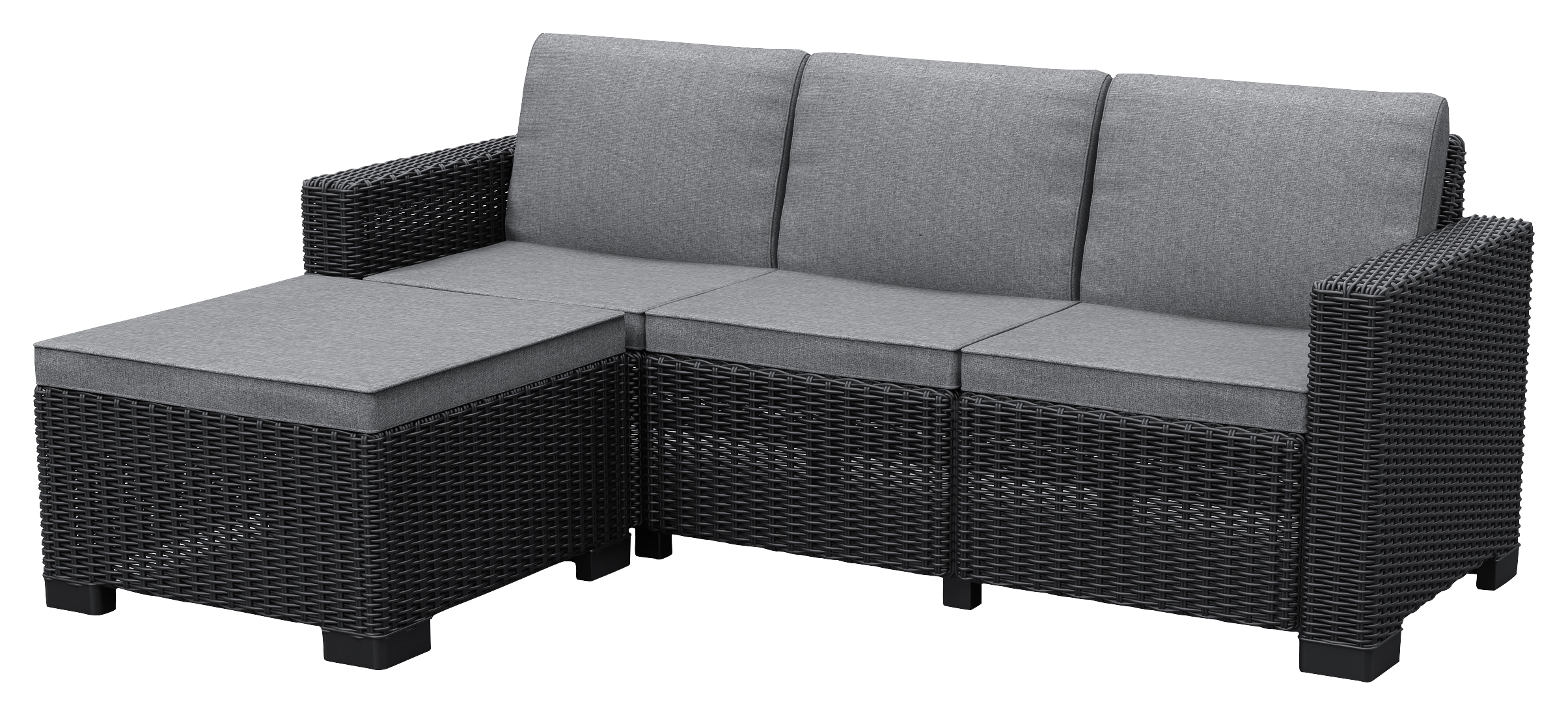 Keter California 3 Seater Outdoor Garden Furniture Chaise Longue - Graphite with Grey Cushions