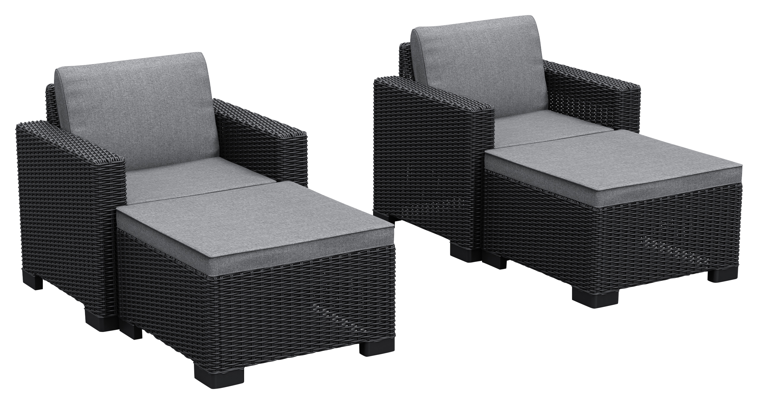 Image of Keter California 2 Seater Outdoor Balcony Deluxe Garden Furniture Set - Graphite with Grey Cushions