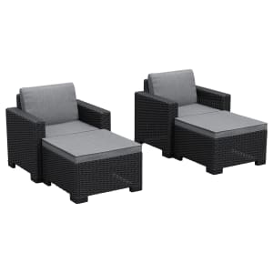 Keter California 2 Seater Outdoor Balcony Deluxe Garden Furniture Set - Graphite with Grey Cushions