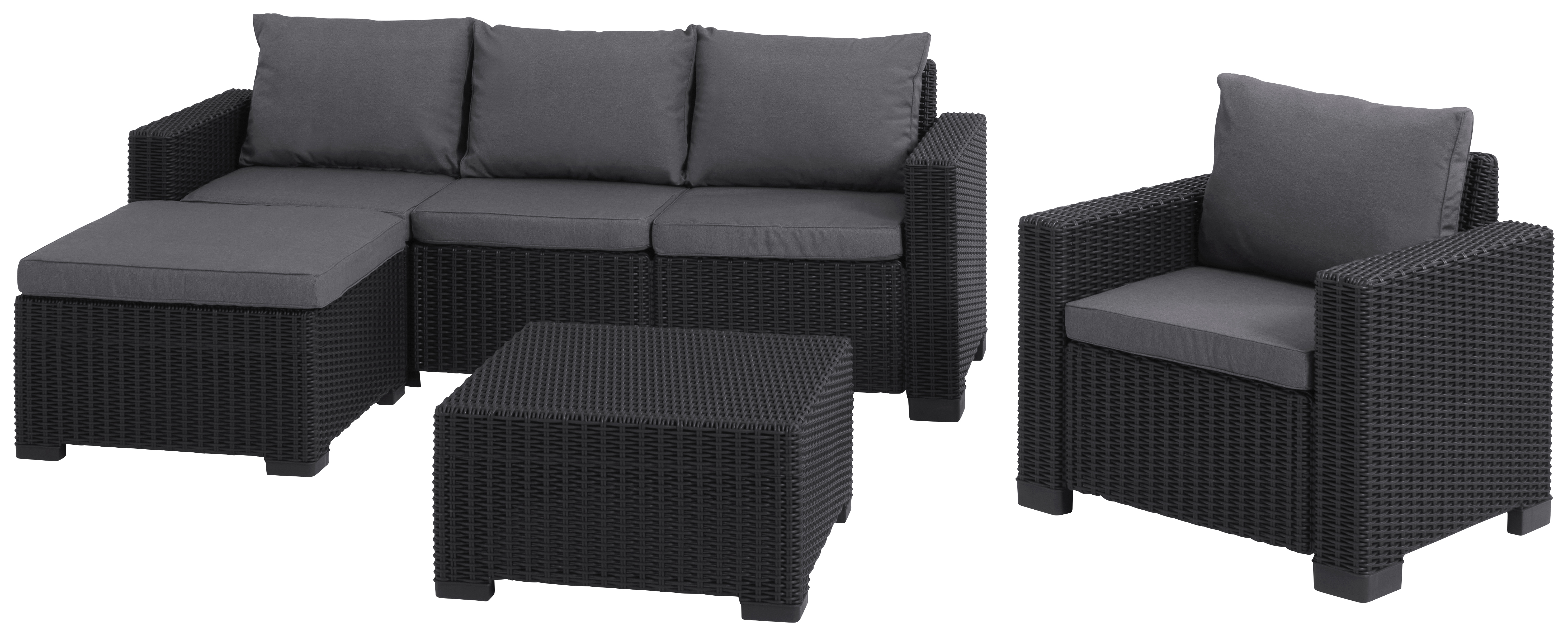 Keter California 4 Seater Outdoor Garden Furniture Chaise Lounge Set - Graphite with Grey Cushions