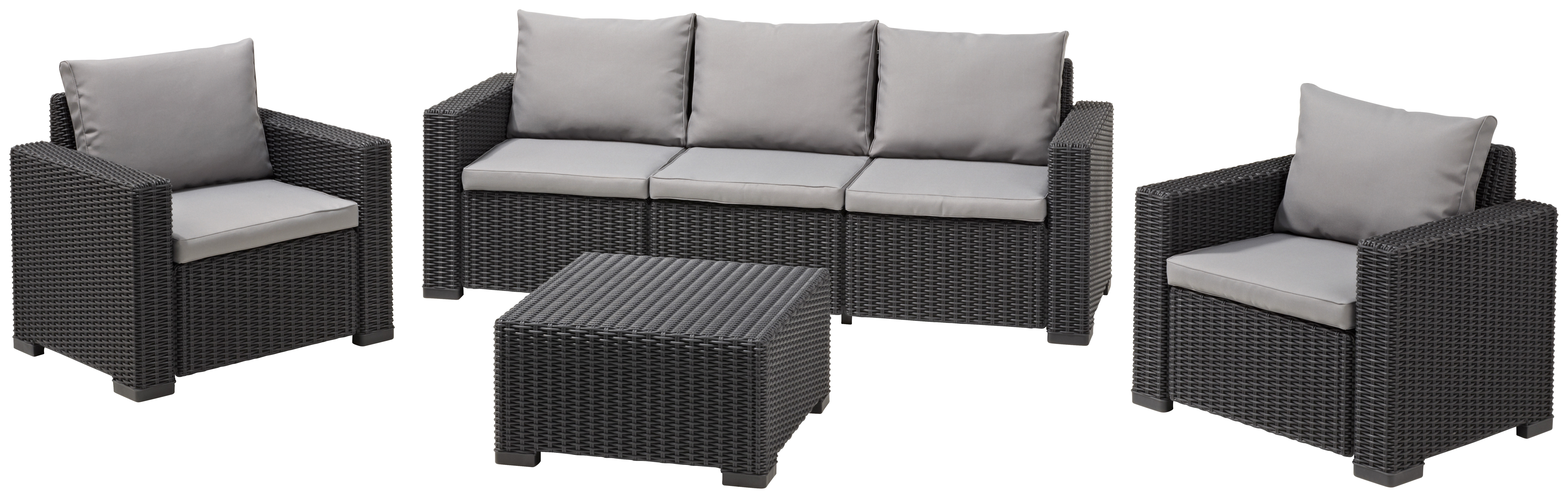 Keter California 5 Seater with 3 seater sofa and 2 lounge chairs Outdoor Garden Furniture Lounge Set - Graphite with Grey Cushions-6714 