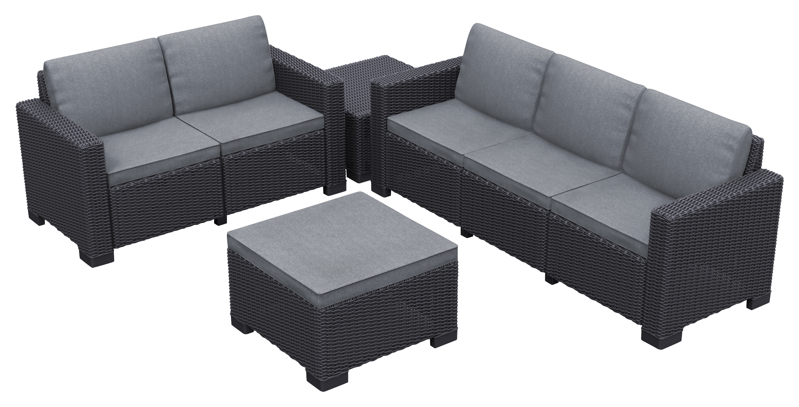 Keter California 5 Seater with 3 seater sofa and a 2 seater sofa Outdoor Garden Furniture Lounge Set - Graphite with Grey Cushions