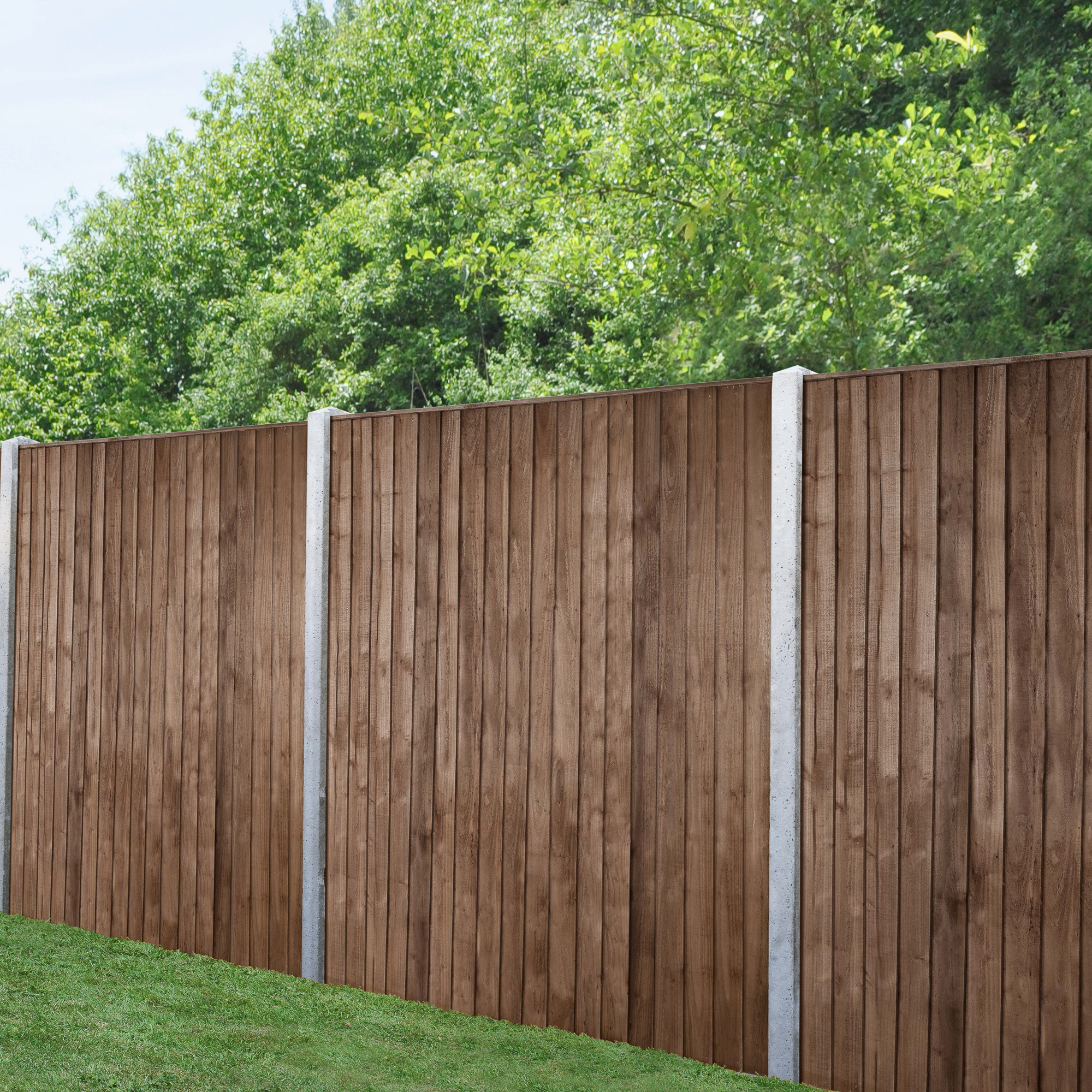 Image of Forest Garden Brown Pressure Treated Closeboard Fence Panel - 1830 x 1850mm - 6 x 6ft - Pack of 3