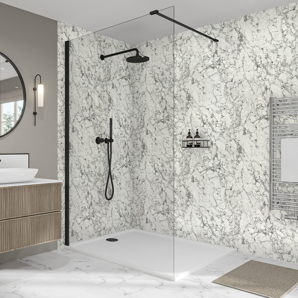 Image of Mermaid Elite Milano Marble Tongue & Groove 10mm Single Shower Panel - 2420 x 600mm