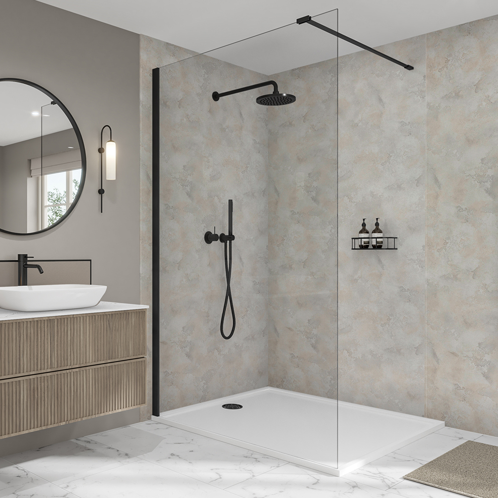 Image of Mermaid Elite Misted Grey Tongue & Groove 10mm Single Shower Panel - 2420 x 600mm