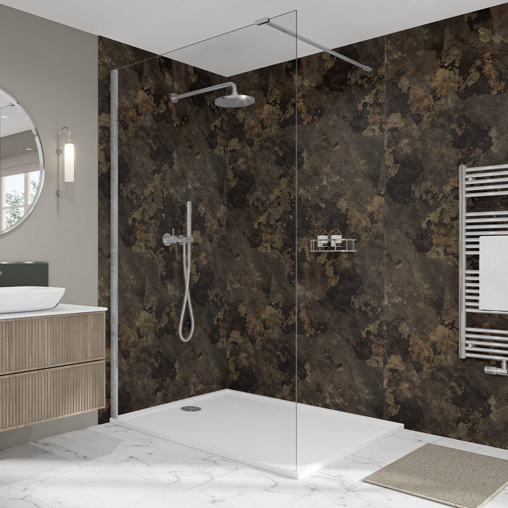 Mermaid Elite Volcanic Stone Post Formed Finished Edge 10mm Single Shower Panel - 2420 x 1200mm