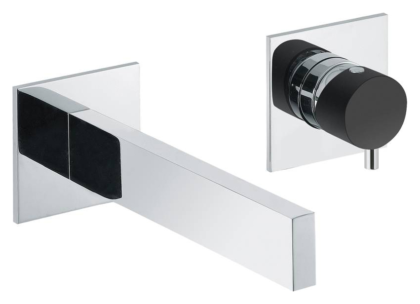 Image of Abode Cyclo Wall Mounted 2 Hole Bath Filler Tap - Black & Chrome