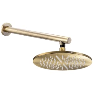Abode Storm Antique Brass Wall Mounted Round Shower Head & Arm - 225mm