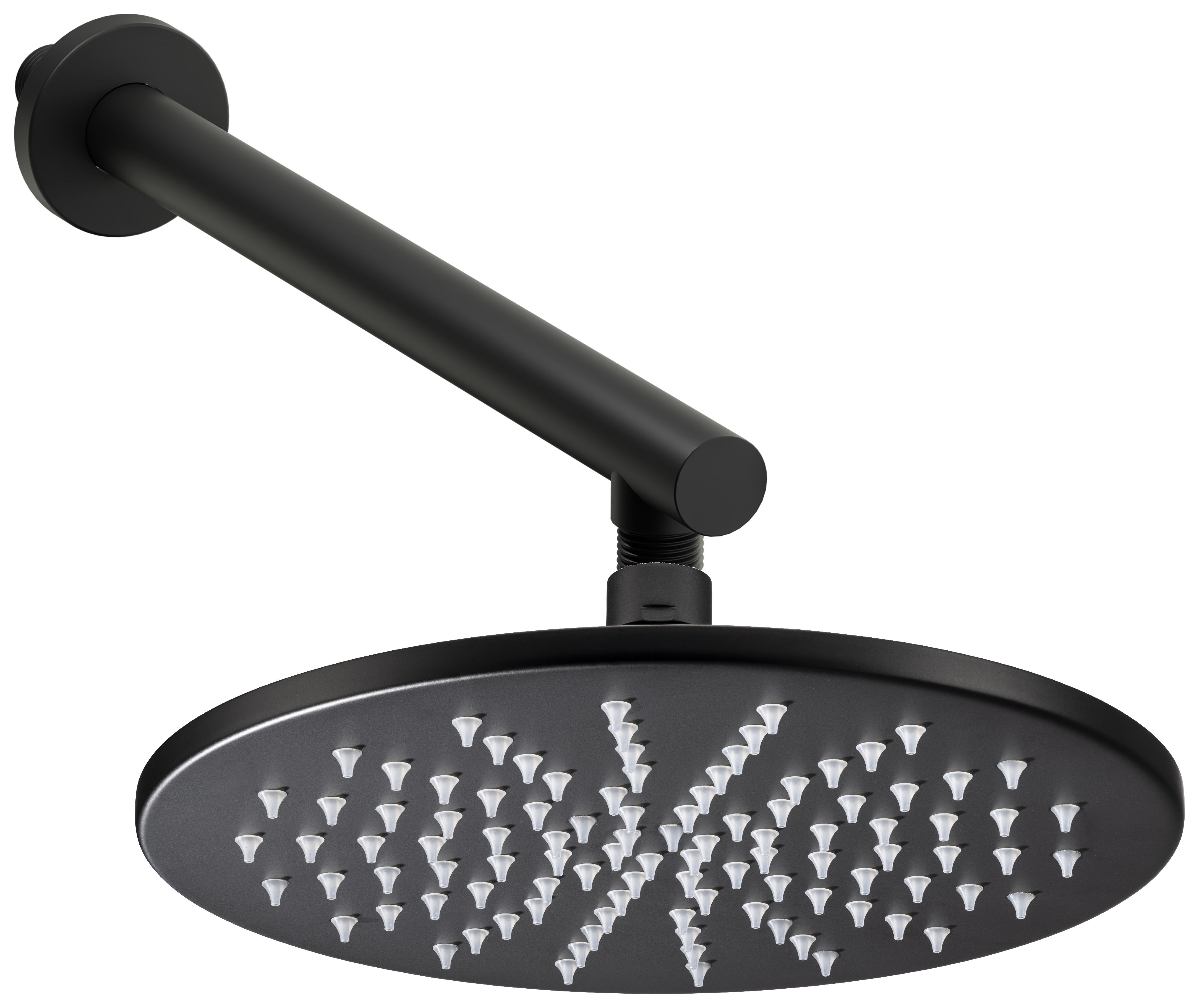 Image of Abode Storm Matt Black Wall Mounted Round Shower Head & Arm - 225mm