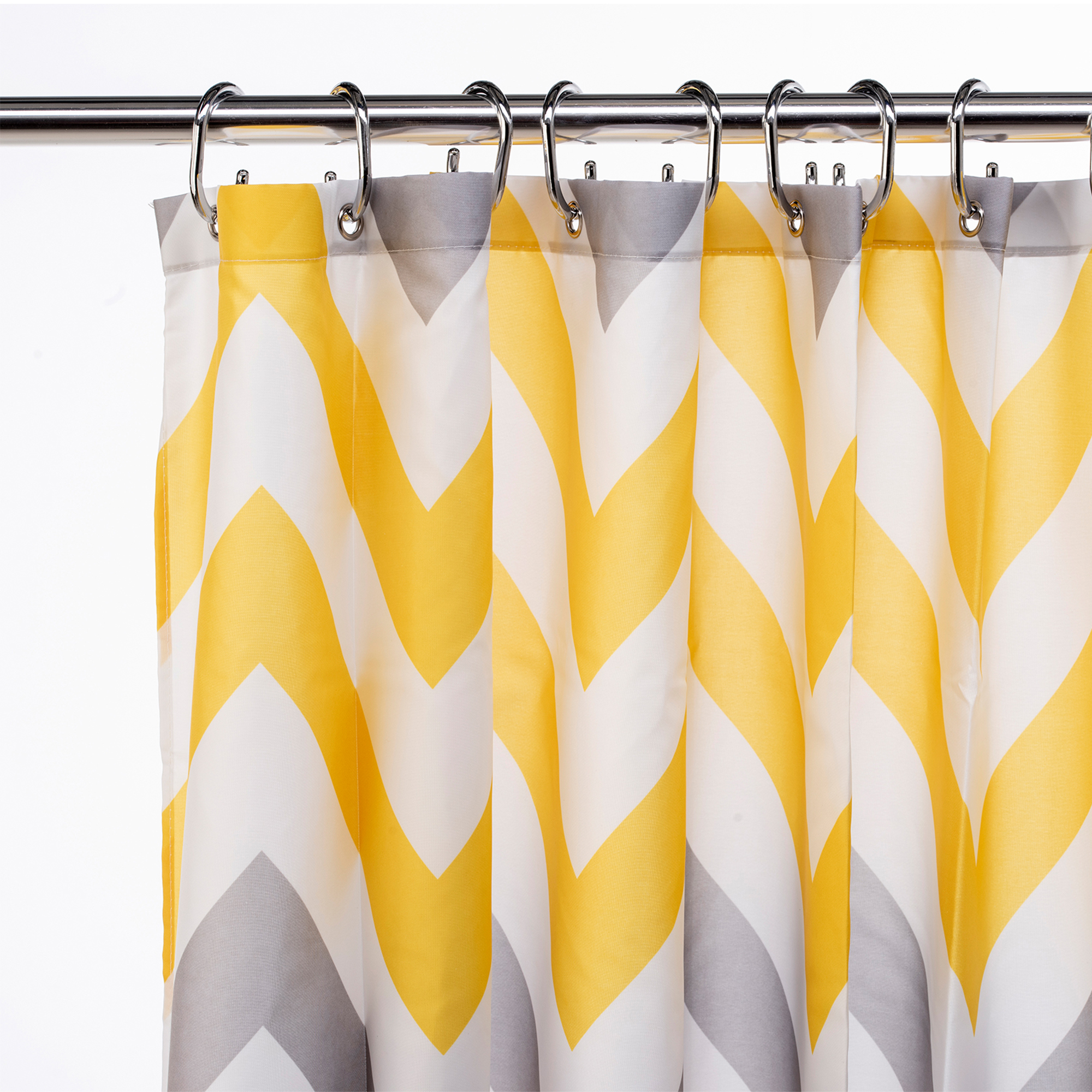 Image of Croydex Textile Shower Curtain - Yellow & Grey Chevron