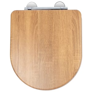 Croydex Levico Flexi-Fix D-Shaped Wooden Soft Close Toilet Seat - Teak Effect