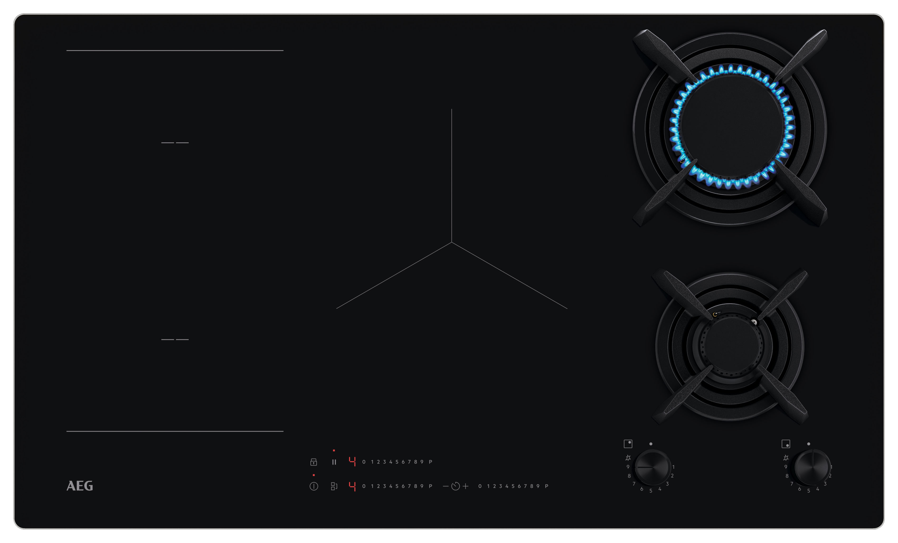 Image of AEG HDB95623NB 6000 Series Black Dual Fuel Gas & Induction Hob - 90cm