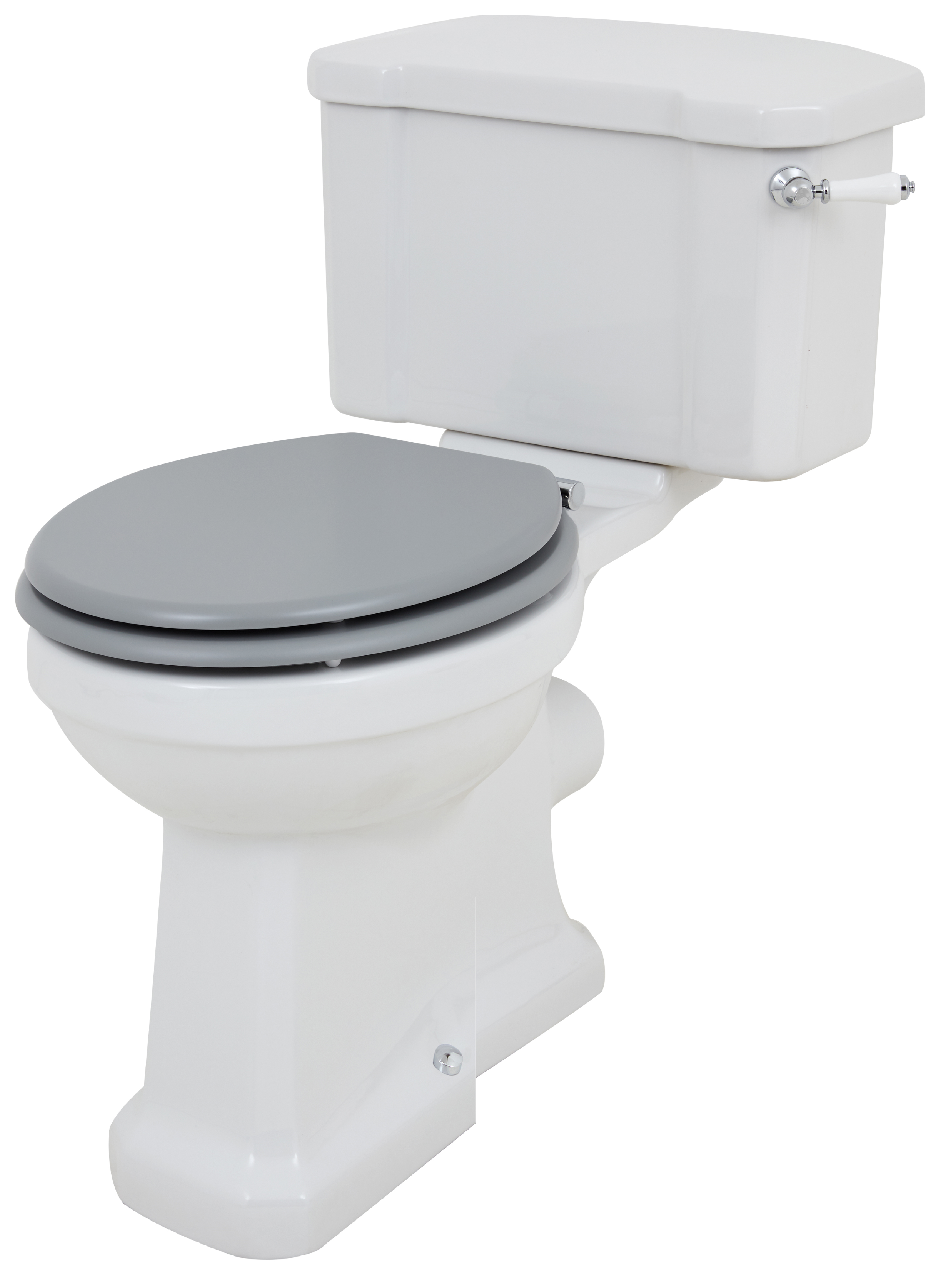 Wickes Oxford Traditional Close Coupled Comfort Height Toilet Pan, Cistern & Grey Soft Close Seat