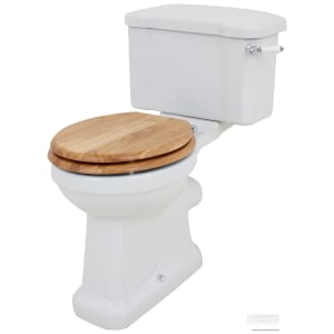 Wickes Oxford Traditional Close Coupled Comfort Height Toilet Pan, Cistern & Oak Soft Close Seat