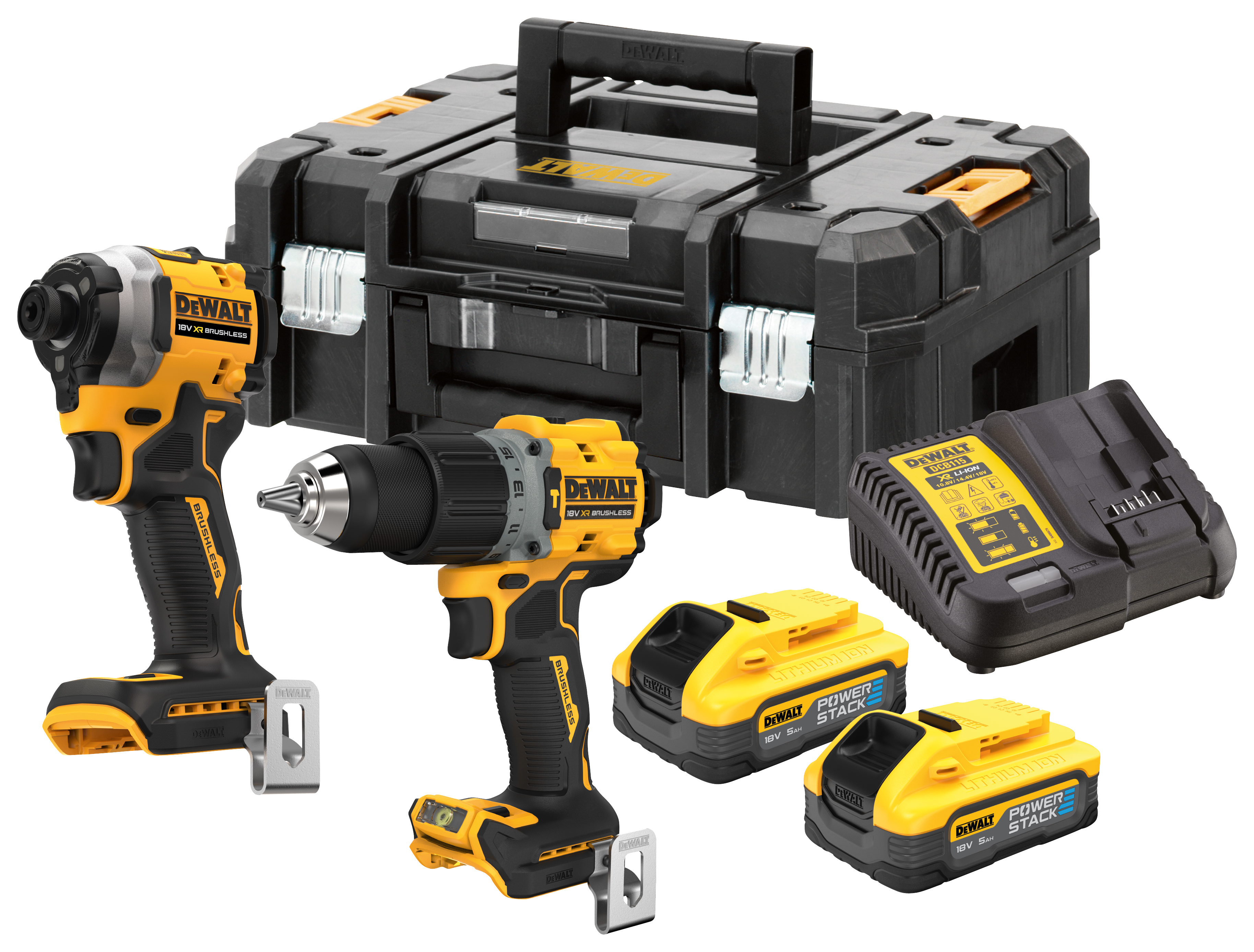 DEWALT DCK2050H2T-GB 18V XR G3 2 x 5.0Ah Powerstack Compact Brushless Combi Drill & Impact Driver Twin Kit