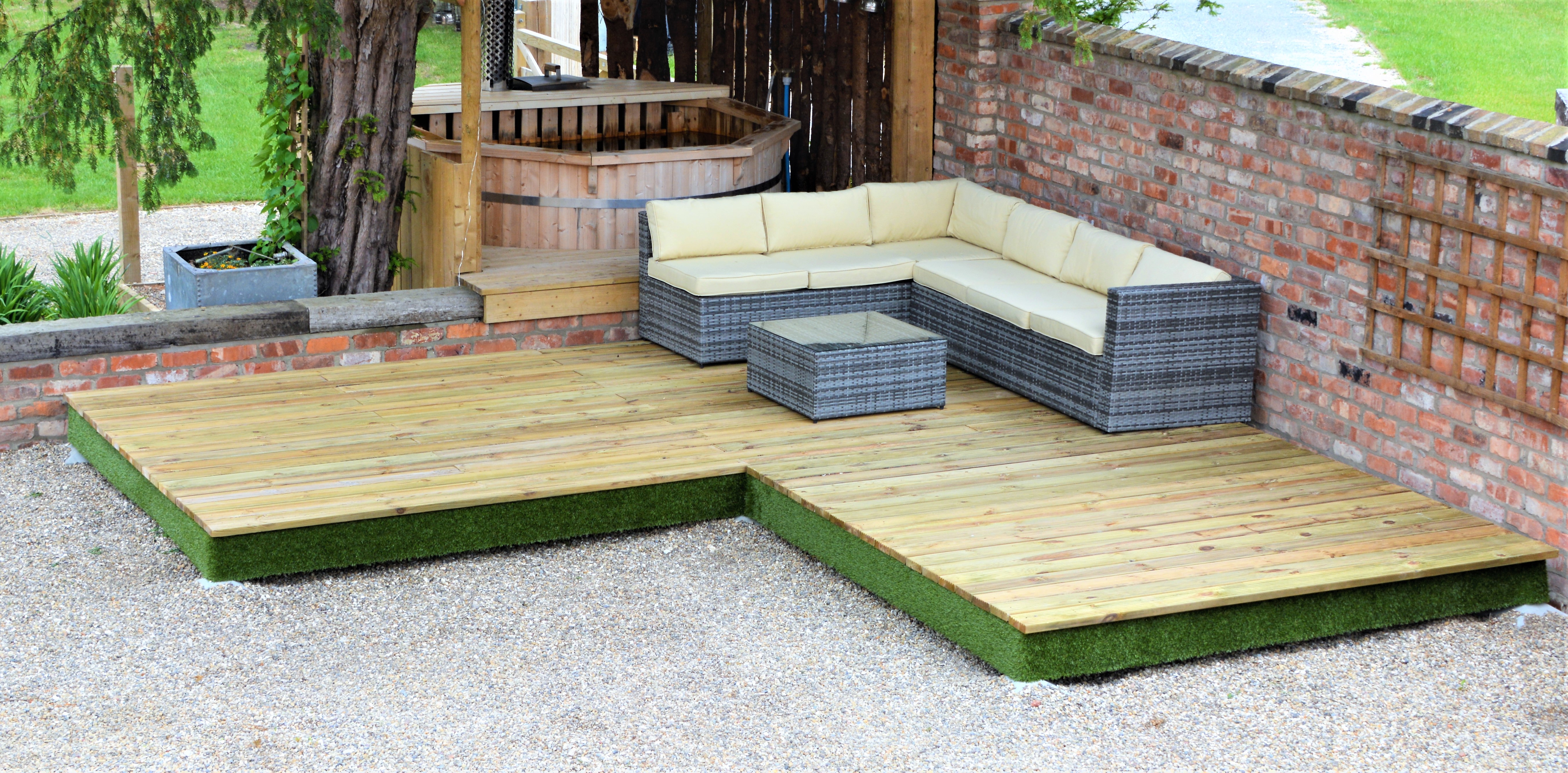 Image of Swift Deck Self-Assembly Garden Decking Kit Corner With Adjustable Foundations - 4.75 x 4.7m