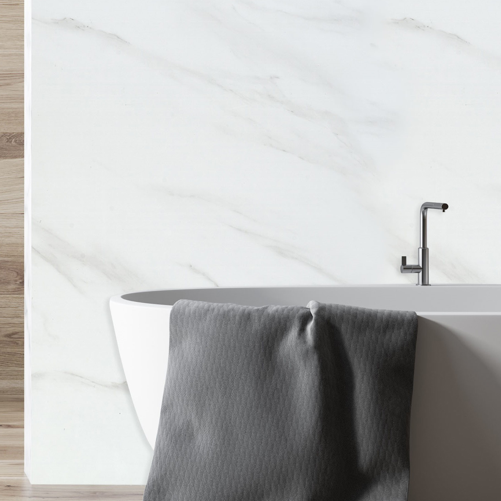 Image of Pura PVC White Marble Single Shower Panel - 2400 x 1000mm