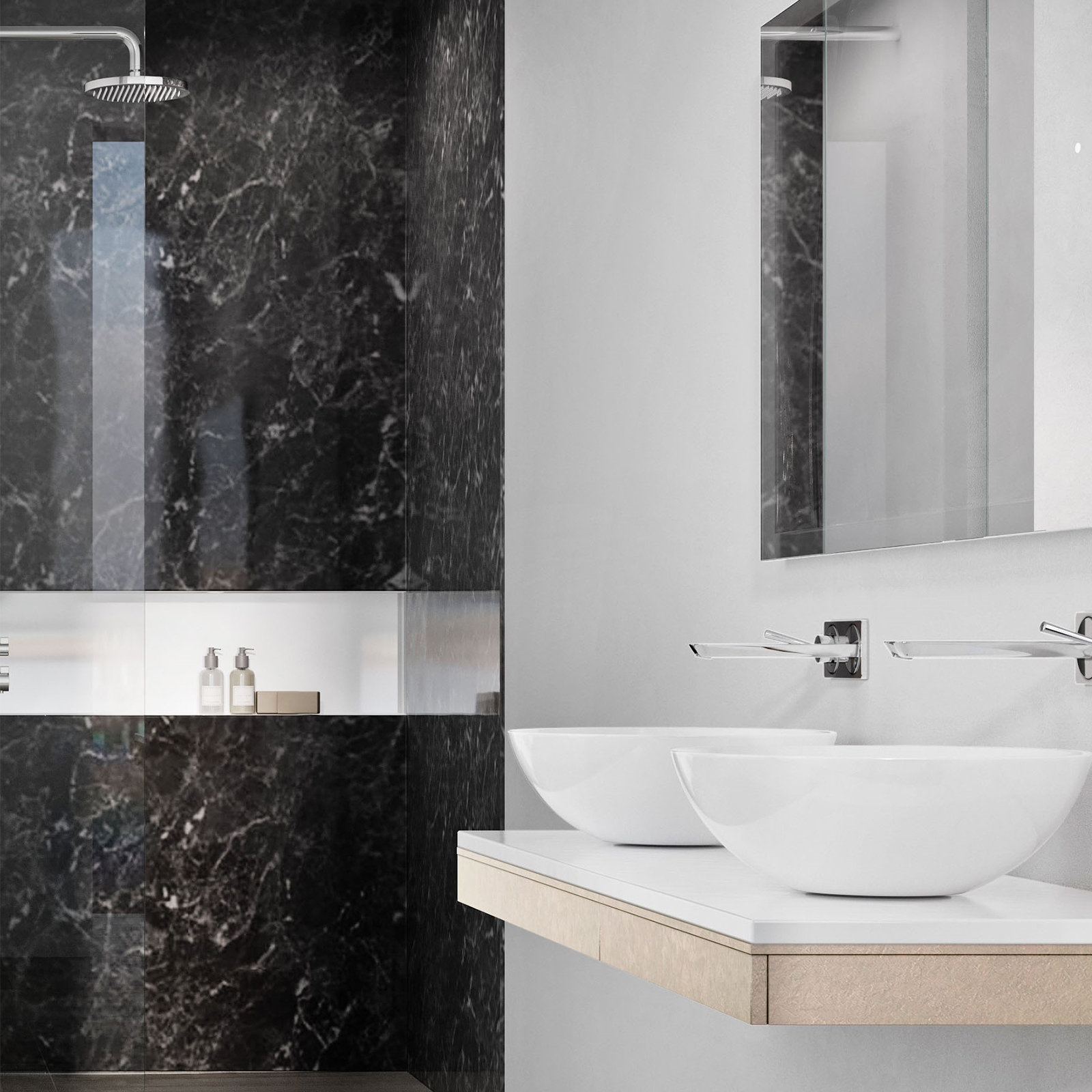 Corlea PVC Black Marble Single Shower Panel - 2400 x 1000mm