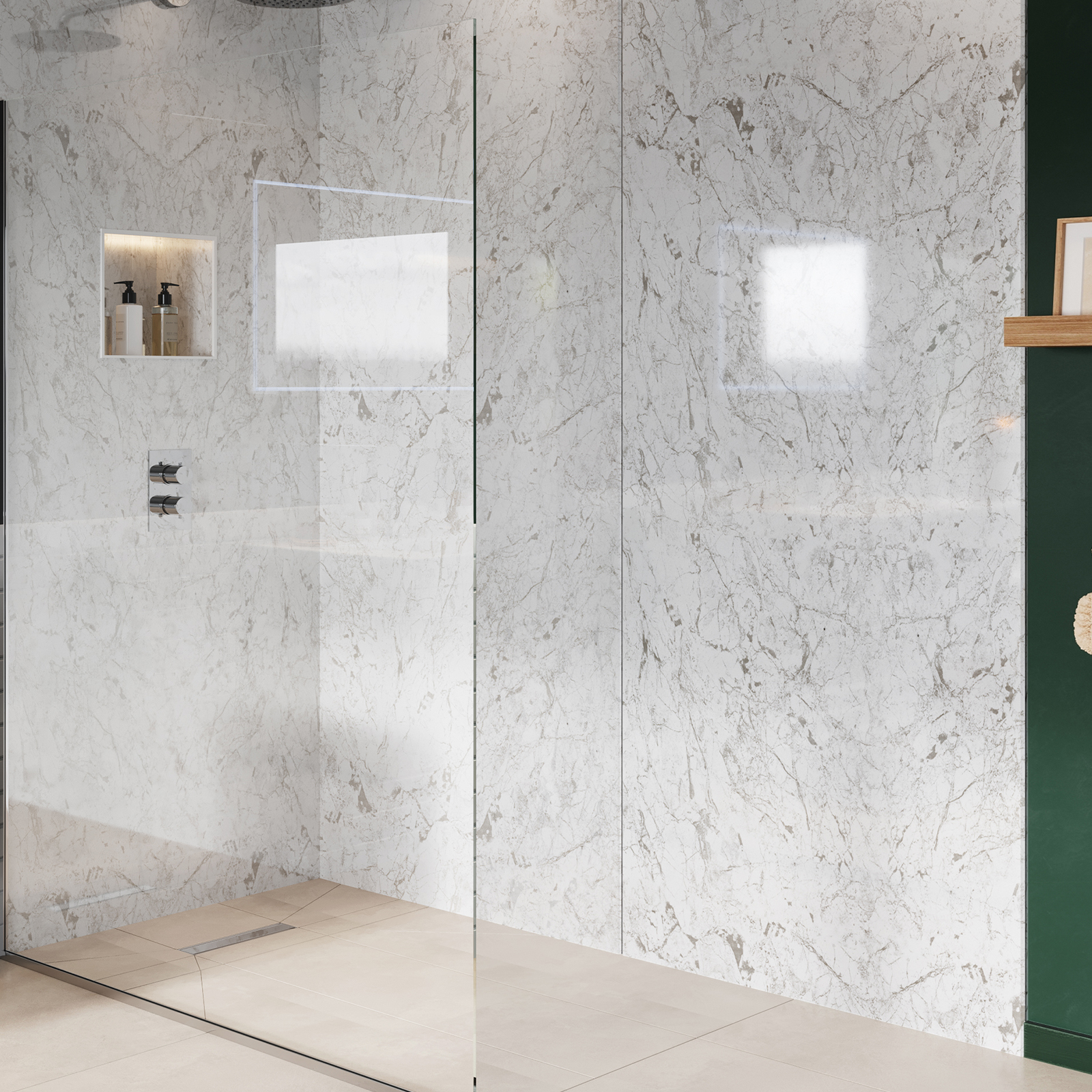 Image of Pura PVC White Granite Single Shower Panel - 2400 x 1000mm