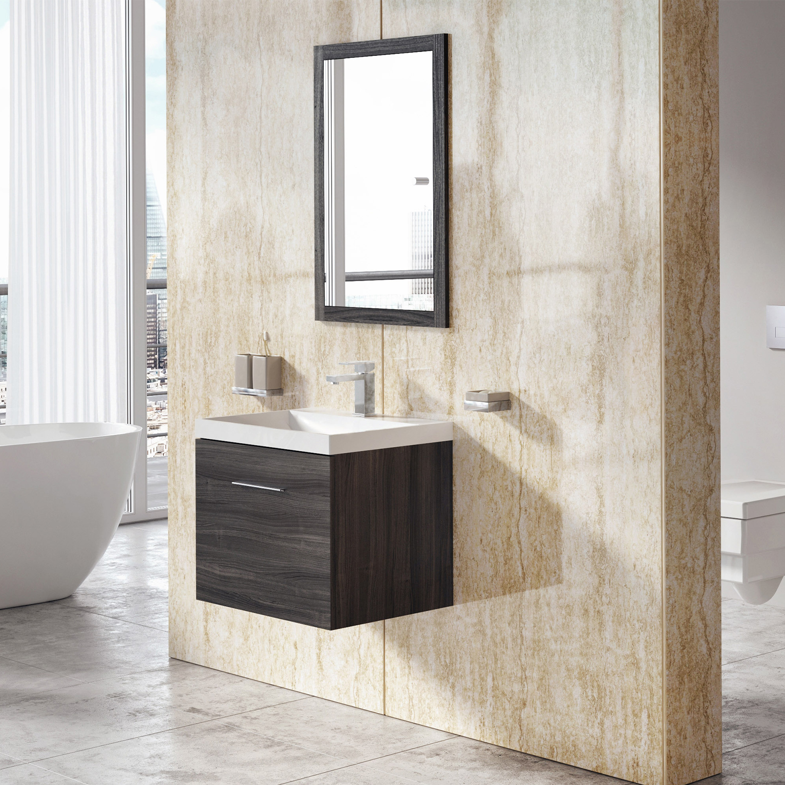 Image of Pura PVC Travertine Beige Single Shower Panel - 2400 x 1000mm