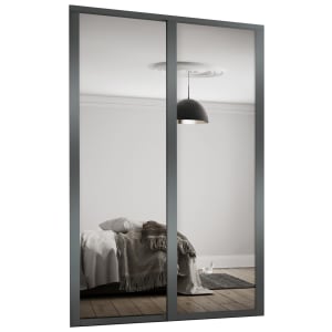 Spacepro Shaker Style 2 Graphite Frame Mirror Sliding Door Kit with Colour Matched Track