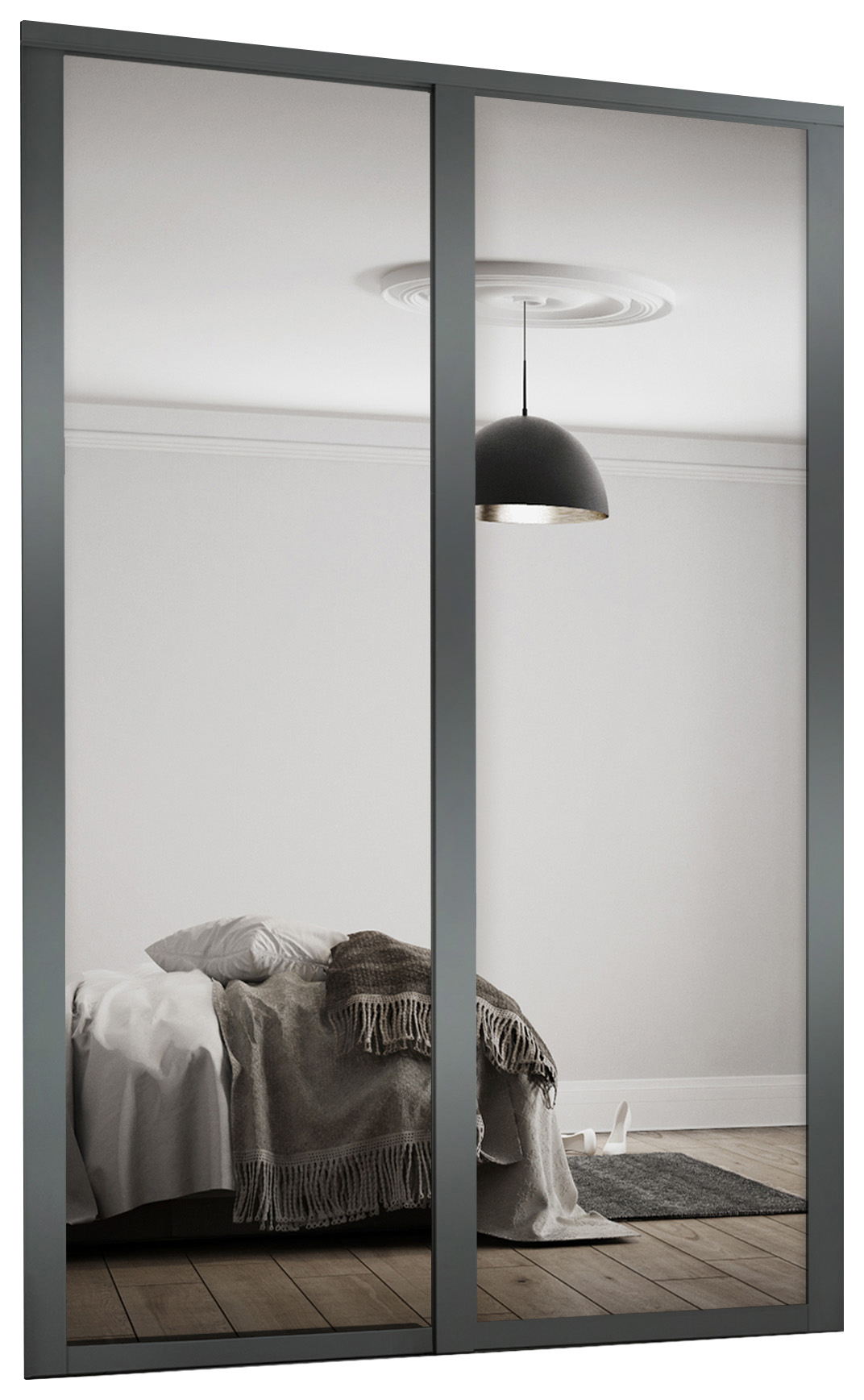 Spacepro Shaker Graphite Frame Mirror Sliding Door Kit with Colour Matched Track - 2 x 762mm