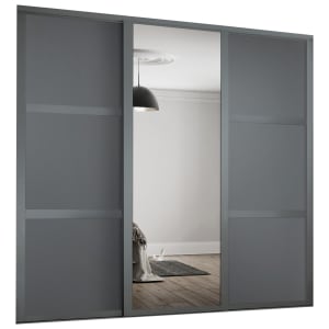 Spacepro Shaker Style 3 Graphite Panel & Mirror Sliding Door Kit with Colour Matched Track