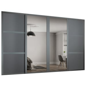 Spacepro Shaker Style 4 Graphite Panel & Mirror Sliding Door Kit with Colour Matched Track