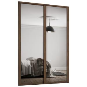 Spacepro Shaker Style 2 Carini Walnut Frame Mirror Sliding Door Kit with Colour Matched Track