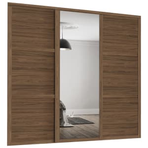 Spacepro Shaker Style 3 Carini Walnut Panel & Mirror Sliding Door Kit with Colour Matched Track