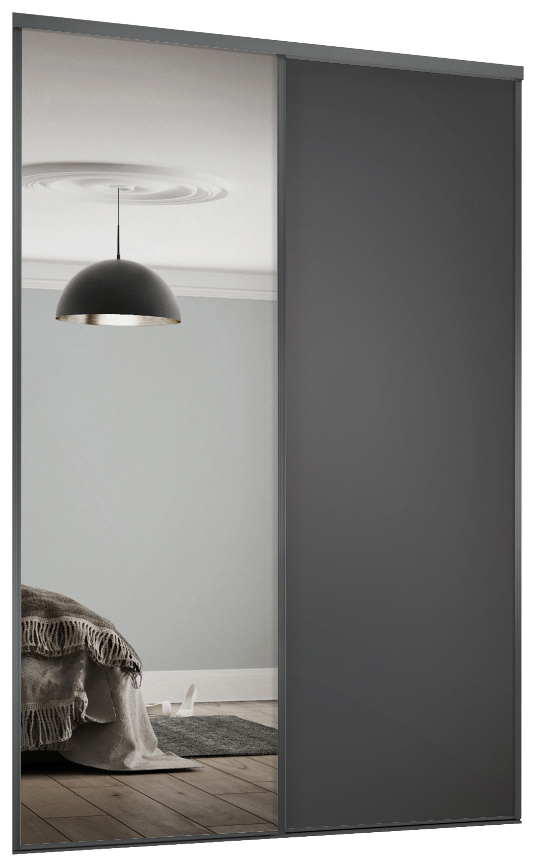 Spacepro Heritage Graphite Panel Door & Silver Mirror Kit with Colour Matched Track - 1 x 914mm