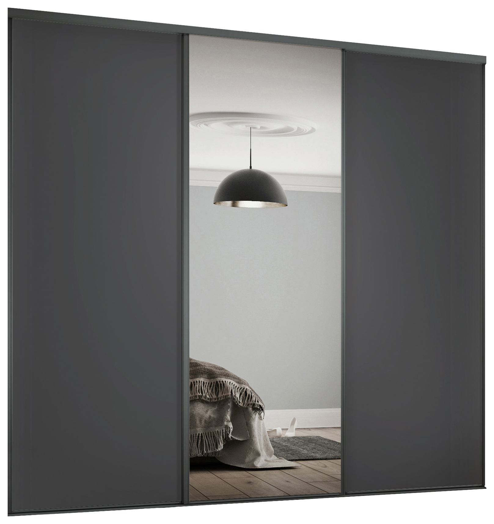 Spacepro Heritage Graphite Panel Door & Silver Mirror Kit with Colour Matched Track - 2 x 762mm