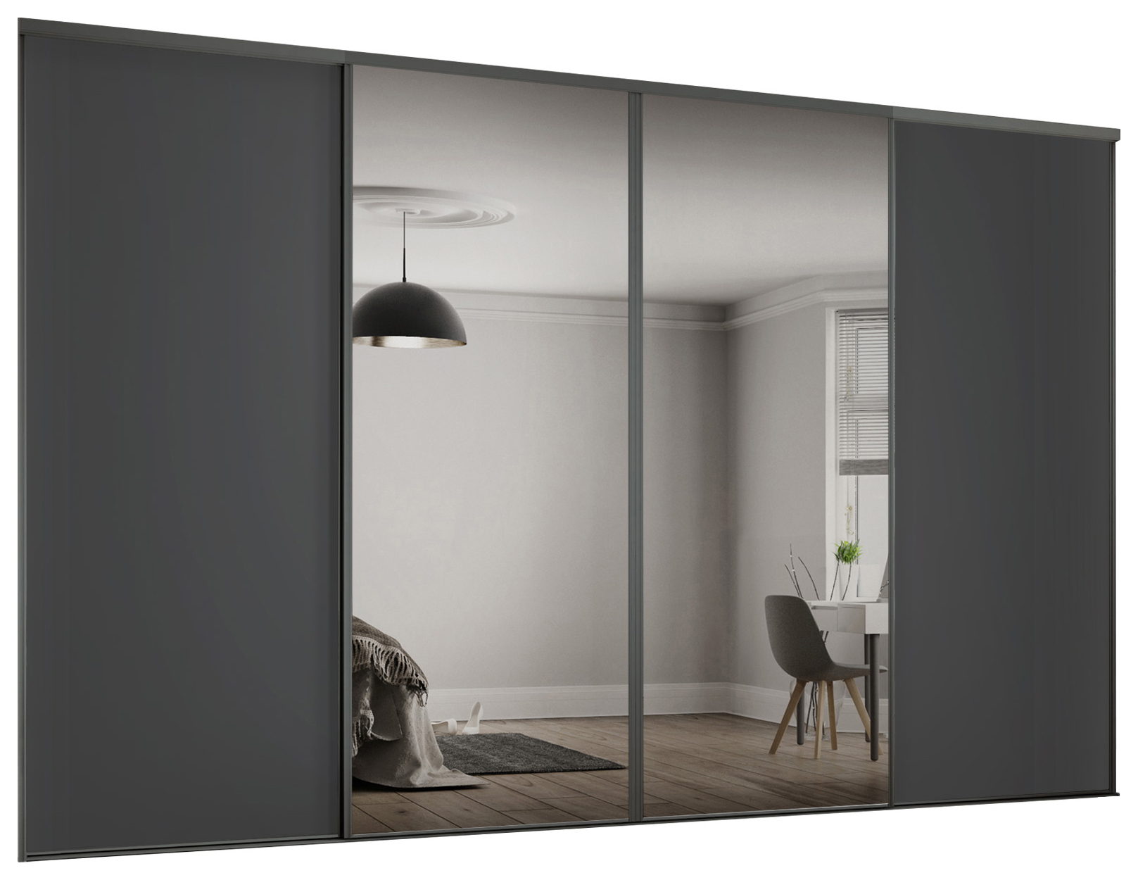 Spacepro Heritage 4 Wardrobe Door Kit Graphite Framed- 2x 1 Panel Shaker & 2x1 Panel Mirror