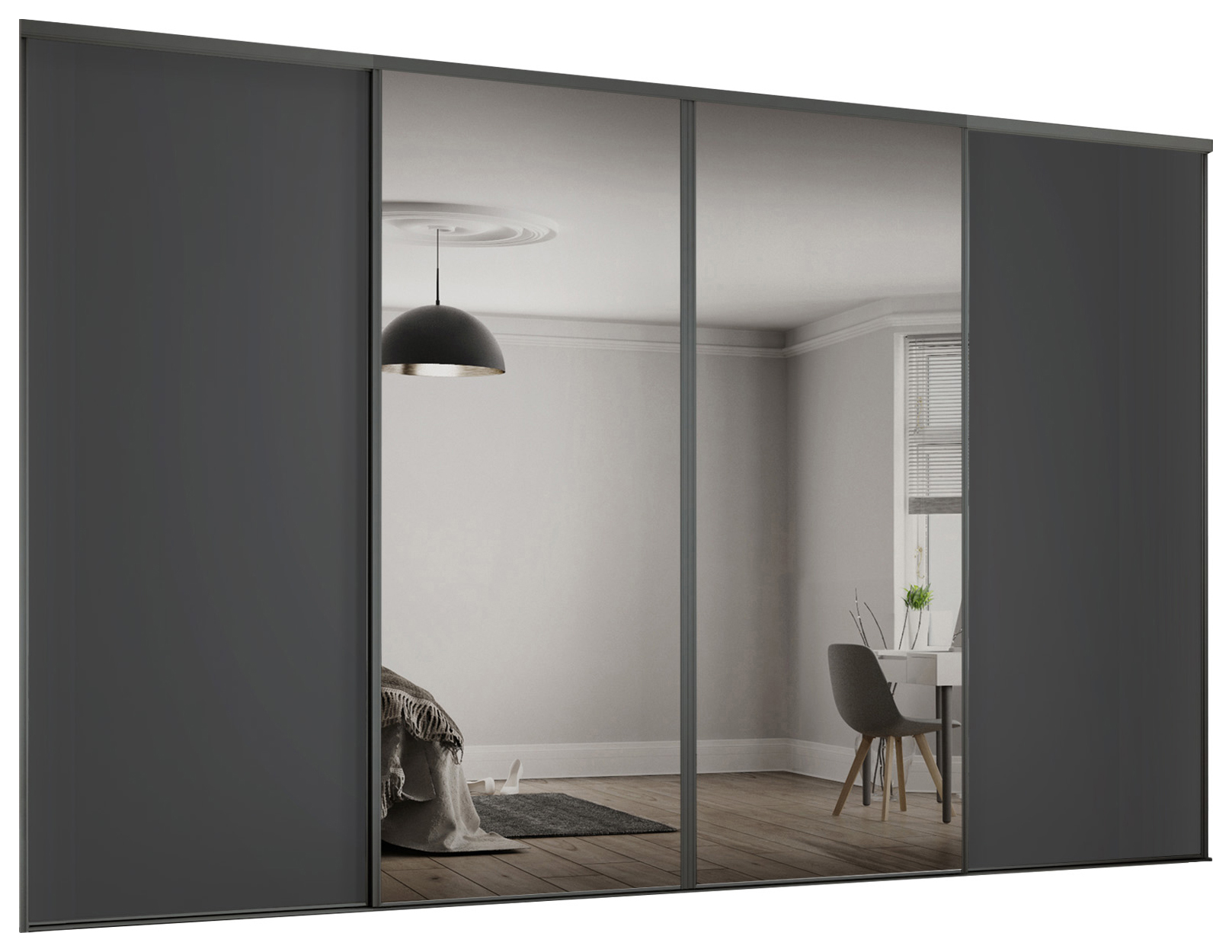 Spacepro Heritage Graphite Panel Door & Silver Mirror Kit with Colour Matched Track - 2 x 762mm